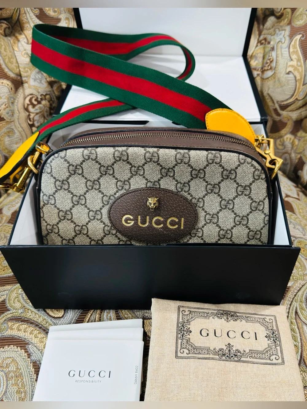 GUCCI GG Supreme Monogram Web Neo Vintage Camera Bag Beige New Acero Crop